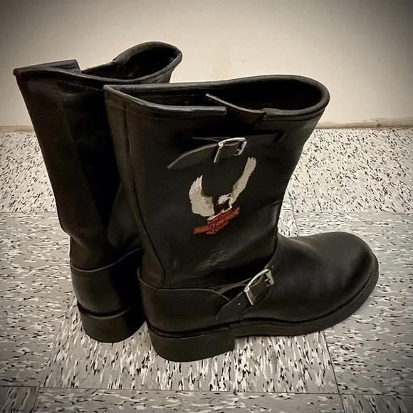 Men’s Harley Davidson Black Leather Motorcycle Biker Boots Moto Buckle - Picture 3 of 6